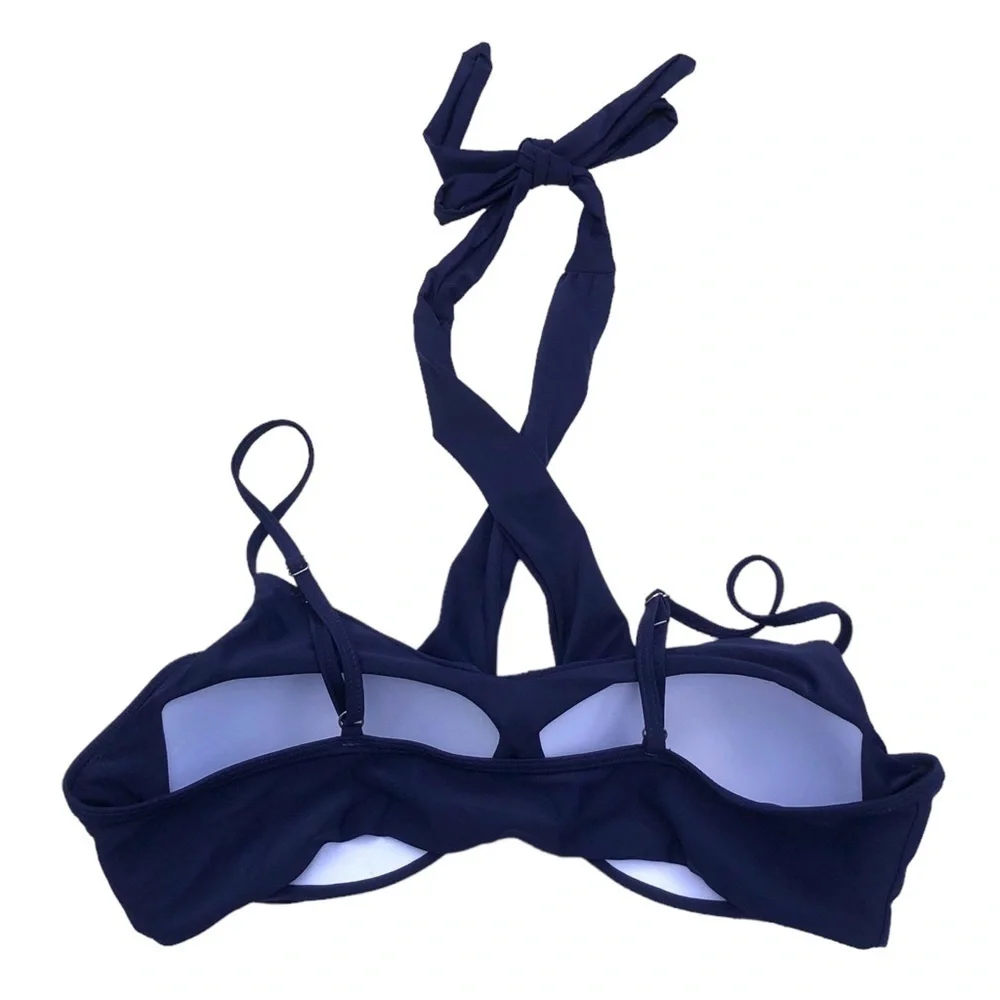 NEW - Navy Blue Underwire Twist Front Halter Tie Spaghetti Strap Bikini Top - XL